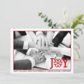 ビジネスモダン赤いミニマル喜びクリスマスフォト シーズンカード (スタンド正面)