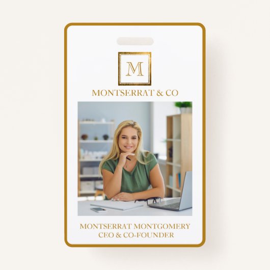 ビジネスモノグラムスクエア金ゴールドフレームレッドダイヤモンド バッジ (正面)