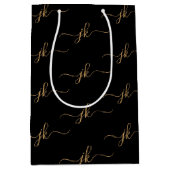 ビジネスモノグラムスクリプトロゴブラック金ゴールド ミディアムペーパーバッグ (正面)