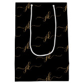 ビジネスモノグラムスクリプトロゴブラック金ゴールド ミディアムペーパーバッグ (裏面)