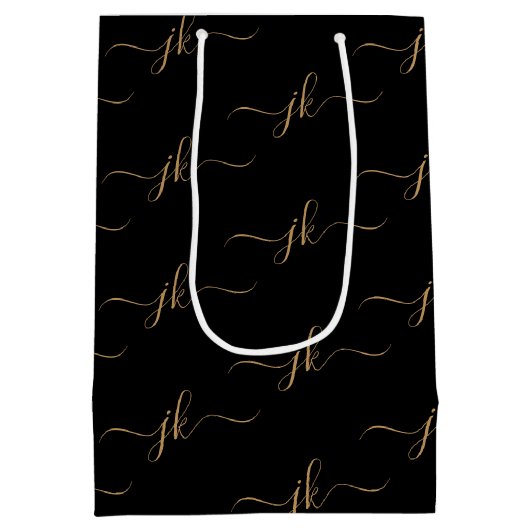 ビジネスモノグラムスクリプトロゴブラック金ゴールド ミディアムペーパーバッグ (裏面)