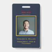 ビジネスモノグラムモダンロゴネイビー赤金ゴールド写真 バッジ (裏面)