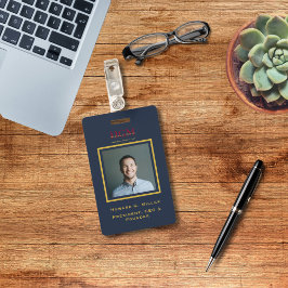 ビジネスモノグラムモダンロゴネイビー赤金ゴールド写真 バッジ