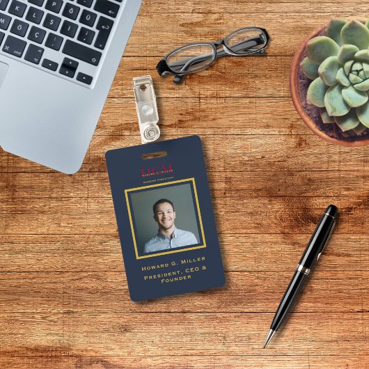 ビジネスモノグラムモダンロゴネイビー赤金ゴールド写真 バッジ