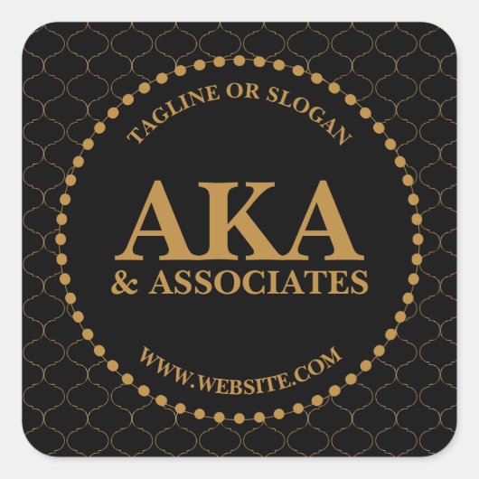 ビジネスモノグラムロゴブラック金ゴールドトレリス スクエアシール (正面)