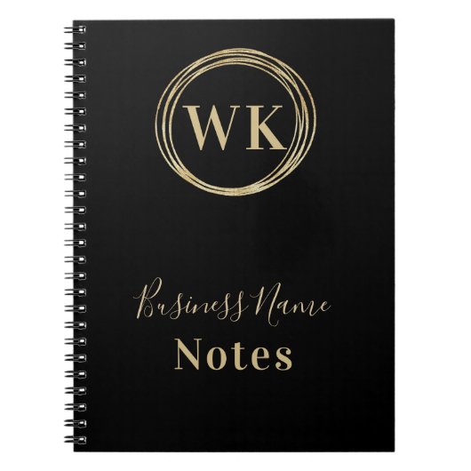 ビジネスモノグラムロゴブラック金ゴールド ノートブック (正面)