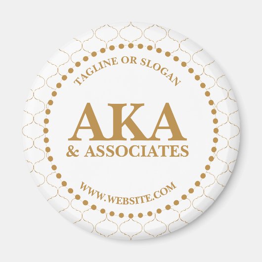 ビジネスモノグラムロゴホワイト金ゴールドトレリス マグネット (正面)