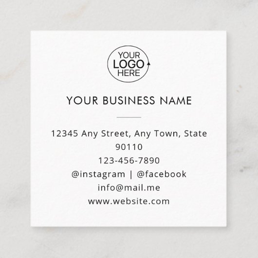 ビジネスユニークロゴプロフェッショナル写真ミニマル スクエア名刺 (裏面)