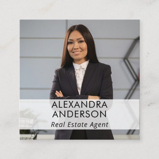 ビジネスユニークロゴプロフェッショナル写真ミニマル スクエア名刺 (正面)