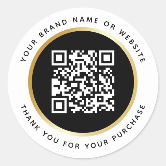 ビジネスラグジュアリー白黒金ゴールドストロークQRコード ラウンドシール (正面)
