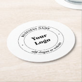 ビジネスロゴおよびプロモーション文字 |白 ラウンドペーパーコースター (アングル)