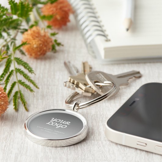 ビジネスロゴと文字 |濃いグレーグラデーション キーホルダー (側面)