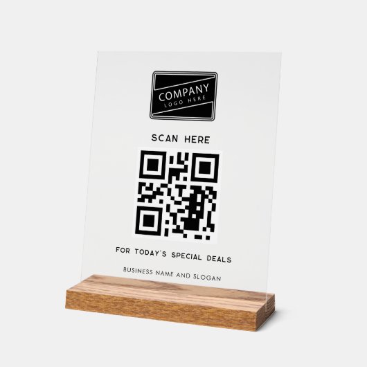 ビジネスロゴとWebサイトのURL QRコードの追加 アクリルサイン (傾斜)
