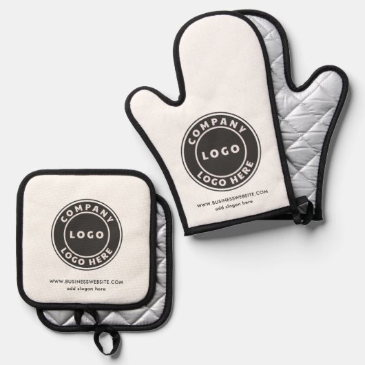 ビジネスロゴとWebサイト会社の追加カスタム方法 鍋つかみ&鍋敷きセット (正面/裏面)