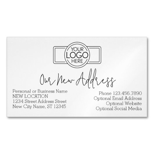 ビジネスロゴによる新しいアドレスの変更 マグネット名刺 (正面)