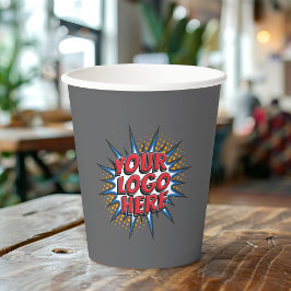 ビジネスロゴのアップロード、前後、グレー 紙コップ