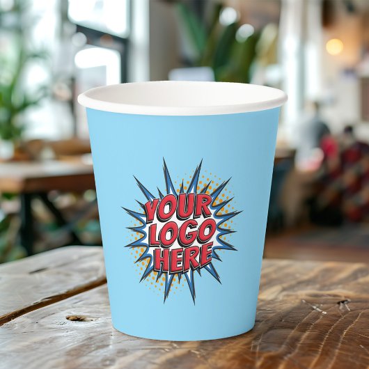 ビジネスロゴのアップロード、前後、ライトブルー 紙コップ