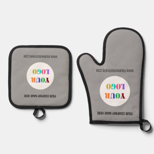 ビジネスロゴのカスタム文字と色 鍋つかみ&鍋敷きセット (正面)