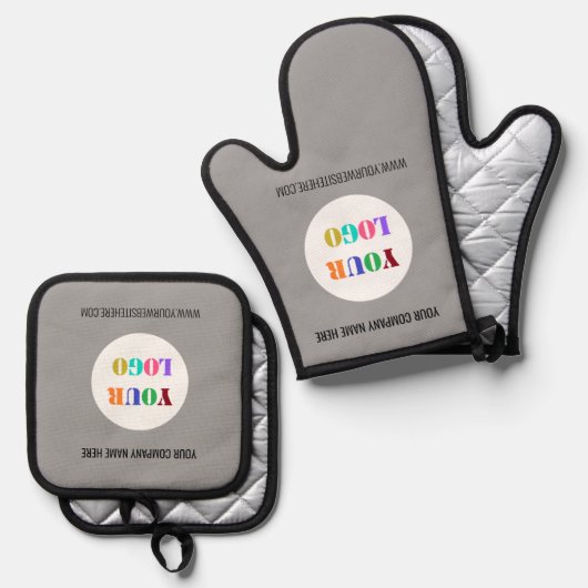 ビジネスロゴのカスタム文字と色 鍋つかみ&鍋敷きセット (正面/裏面)