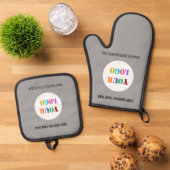 ビジネスロゴのカスタム文字と色 鍋つかみ&鍋敷きセット (トップダウン)