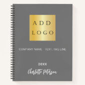 ビジネスロゴのグレー名スクリプト ノートブック (正面)