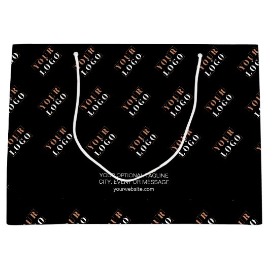 ビジネスロゴのパターンとオプションのカスタム文字 ラージペーパーバッグ (正面)