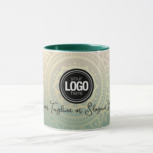 ビジネスロゴのパーソナライズ |グリーンエレガントヨガ マグカップ (中央)