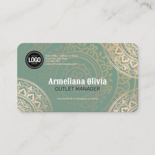 ビジネスロゴのパーソナライズ |グリーンエレガントヨガ 名刺 (正面)