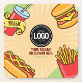 ビジネスロゴのパーソナライズ |ハンバーガーホットドッグテーマ スクエアペーパーコースター (正面)