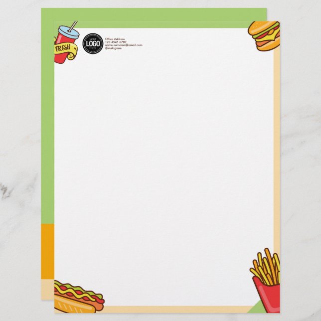 ビジネスロゴのパーソナライズ |ハンバーガーホットドッグテーマ レターヘッド (正面/裏面)