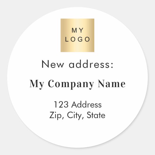 ビジネスロゴのブランドの色が新しいアドレスに移動 ラウンドシール (正面)