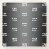 ビジネスロゴの繰り返し |黒とグレーのグラデーション ガラスコースター (正面)