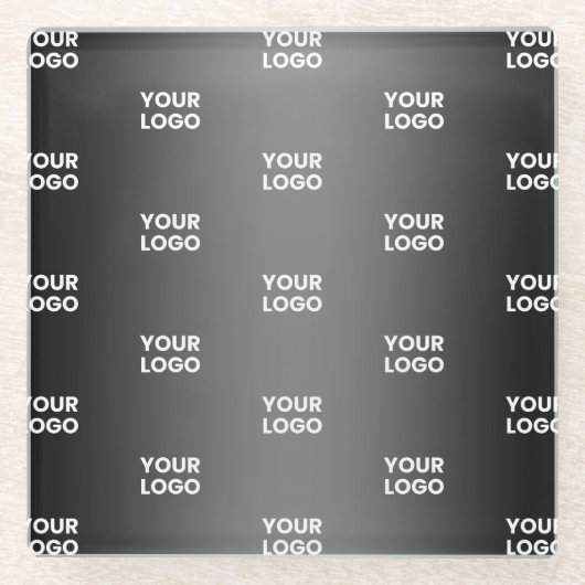 ビジネスロゴの繰り返し |黒とグレーのグラデーション ガラスコースター (正面)