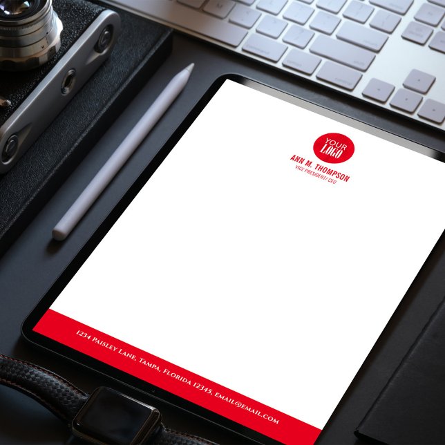 ビジネスロゴの赤と白シンプル レターヘッド (Red and white business stationery letterhead. )