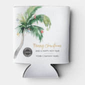 ビジネスロゴの追加クリスマスパームツリーホリデー 缶クーラー (正面)