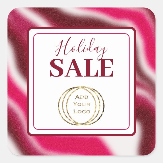 ビジネスロゴの追加ホリデーセールキャンディケインレッド スクエアシール (正面)