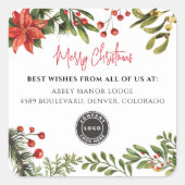 ビジネスロゴの追加メリークリスマスボタニック スクエアシール (正面)