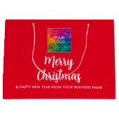 ビジネスロゴをここにアップロードテンプレートメリークリスマス ラージペーパーバッグ (正面)