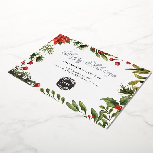 ビジネスロゴを追加するクリスマスミスタントリーシルバー 箔シーズンカード (回転した状態)