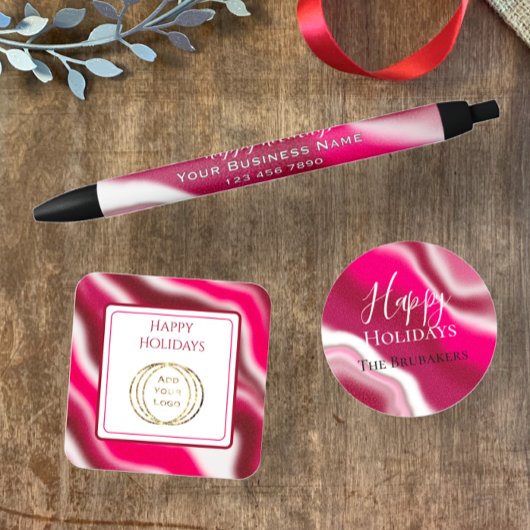 ビジネスロゴを追加 ハッピー ホリデー キャンディー ケーン レッド スクエアシール