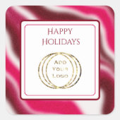 ビジネスロゴを追加 ハッピー ホリデー キャンディー ケーン 赤 スクエアシール (正面)