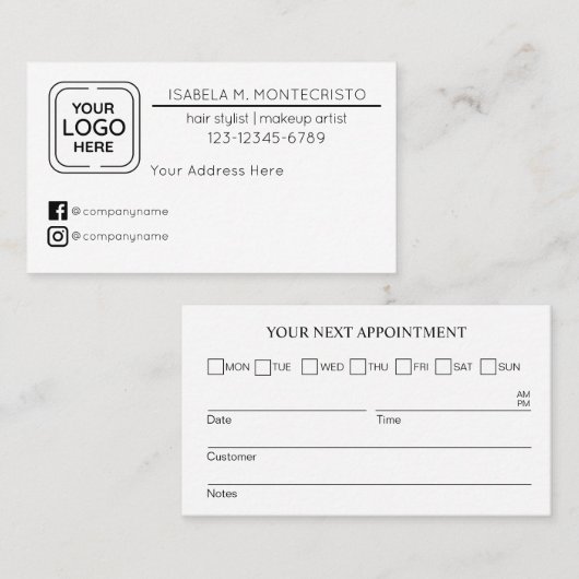 ビジネスロゴカスタムアポイントメントリマインダーカード 名刺 (正面/裏面)