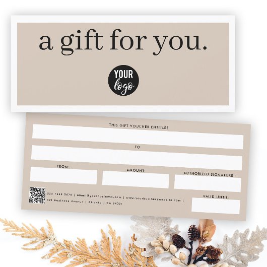 ビジネスロゴギフト証明書券ベージュ