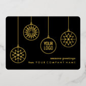ビジネスロゴクリスマスオーナメントブラックモダン 箔シーズンカード (正面)