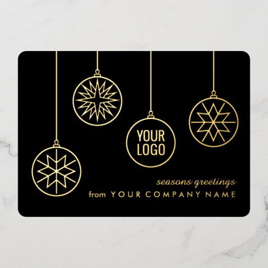 ビジネスロゴクリスマスオーナメントブラックモダン 箔シーズンカード (正面)