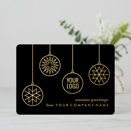ビジネスロゴクリスマスオーナメントブラックモダン 箔シーズンカード (立ち正面)