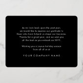 ビジネスロゴクリスマスオーナメントブラックモダン 箔シーズンカード (裏面)