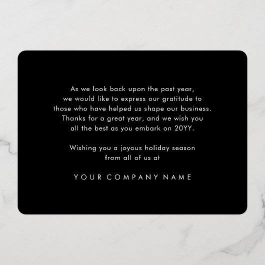 ビジネスロゴクリスマスオーナメントブラックモダン 箔シーズンカード (裏面)