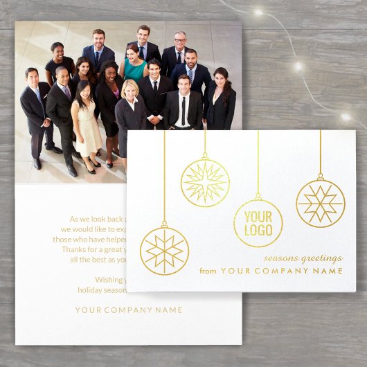 ビジネスロゴクリスマスオーナメント1フォトホリデー 箔カード