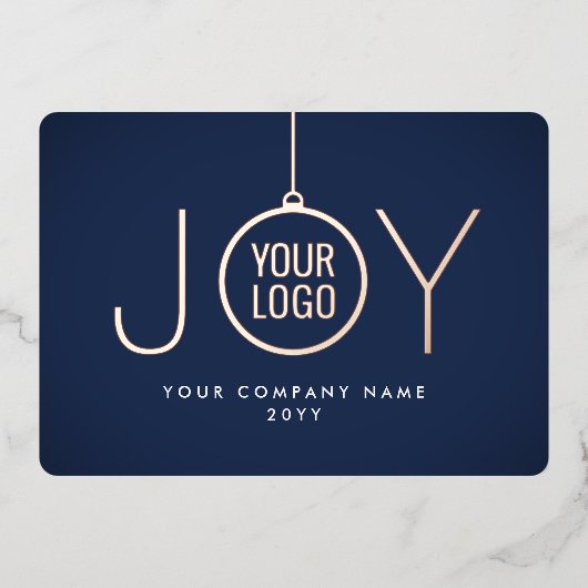 ビジネスロゴクリスマスオーナメントNavy Blue Joy 箔シーズンカード (正面)